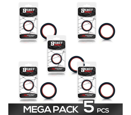 Pack de 5 Anillo para el Pene Silicona Rojo y Negro 3.6cm