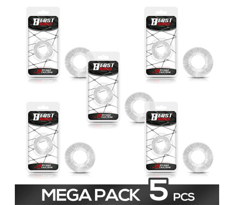 Pack de 5 Anillo para el Pene Striped Flexible Transparente 1.9 cm