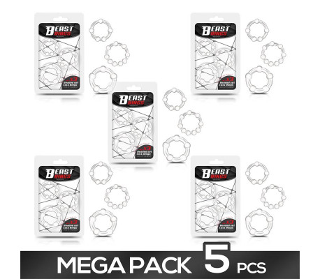 Pack de 5 Set 3 Anillos para el Pene Beaded Flexible Transparente