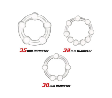 Set 3 Anillos para el Pene Beaded Flexibles Transparente