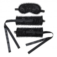 Rimba Bondage Play Esposas y Máscara Estilo Burlesque Color Negro
