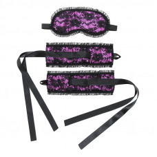 Rimba Bondage Play Esposas y Máscara Estilo Burlesque Color Púrpura