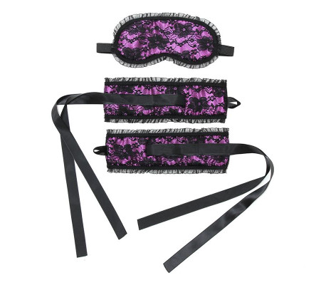 Rimba Bondage Play Esposas y Máscara Estilo Burlesque Color Púrpura