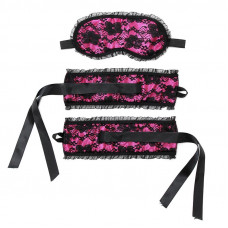 Rimba Bondage Play Esposas y Máscara Estilo Buslesque Color Rosa