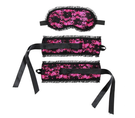 Rimba Bondage Play Esposas y Máscara Estilo Buslesque Color Rosa