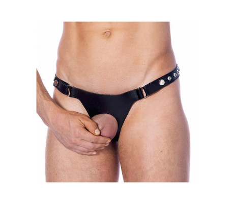 Tanga de Cuero Ajustable con Abertura