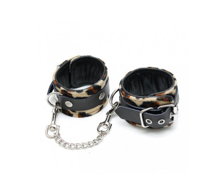 Esposas de Cuero Estampado Leopardo  Ajustable