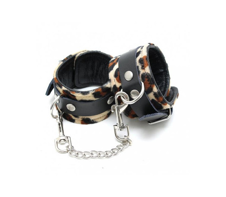 Esposas de Cuero Estampado Leopardo  Ajustable