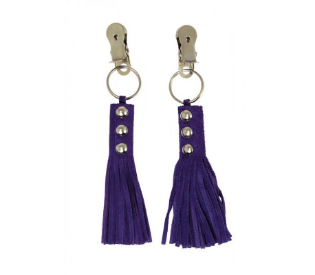 Pinzas para Pezones Cuero con Flecos Morado