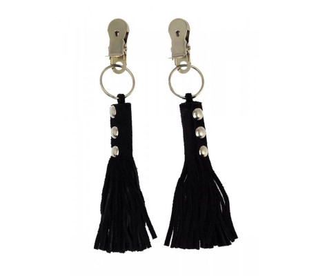 Pinzas para Pezones Cuero Flecos Negro