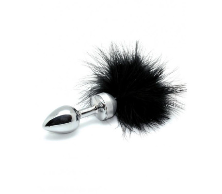 Plug Anal Metal con Plumas Negro 73mm