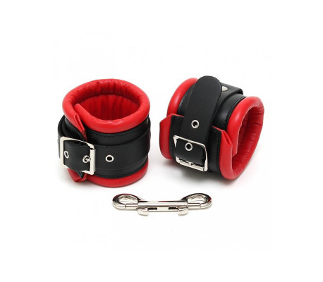 Esposas para Pies Cuero Negro y Rojo 7cm