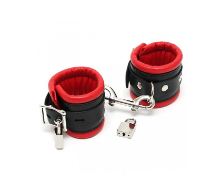 Esposas Cuero con Candado Negro y Rojo 7 cm