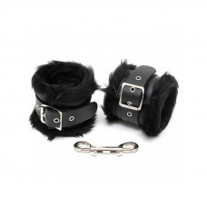 Esposas para Pies Cuero y Pelo Negro 7cm