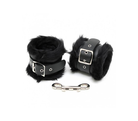 Esposas para Pies Cuero y Pelo Negro 7cm