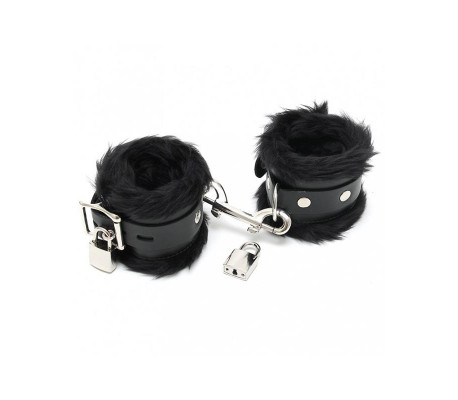 Esposas Cuero y Pelo Negro 7cm Candados