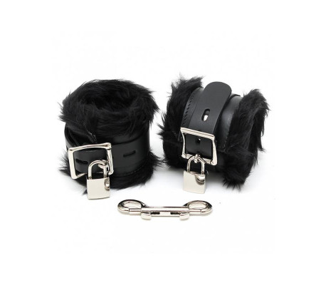 Esposas para Pies Cuero y Pelo Negro 7cm Candados