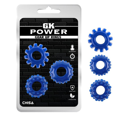 Kit 3 Anillos Pene Gear Up Azul