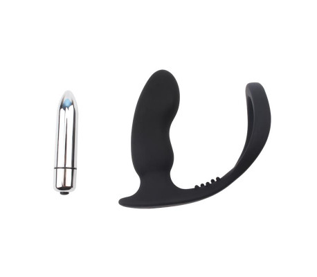 Anillo para el Pene con Plug Anal Negro