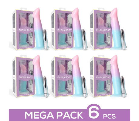 Pack 6 Dildo con Vibración, Color Degradado y Ventosa 17 cm