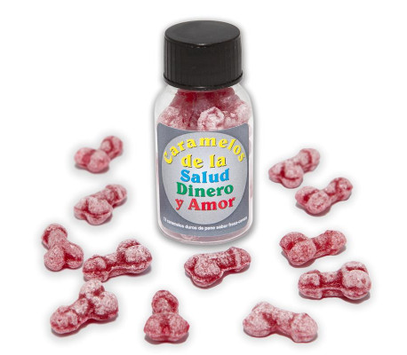 Bote Caramelos Pene Salud Dinero y Amor 12 und