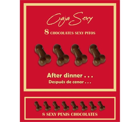 Caja Roja Sexy Forma de Pene Chocolate Negro 8 unidades
