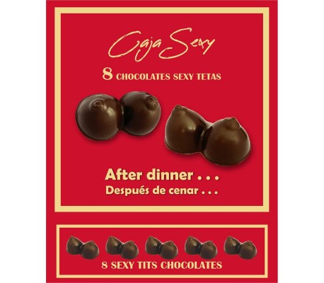 Caja Roja Sexy Forma de Teta Chocolate Negro 8 unidades