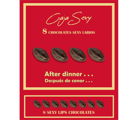 Caja Roja Sexy Forma de Labios Chocolate Negro 8 unidades