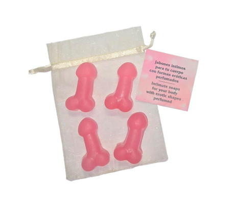 Set de 4 Mini Jabones con Forma de Pene Rosa Aromatizados