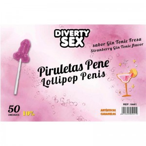 50 Piruletas Forma de Pene Gin Tonic 10% Alcohol