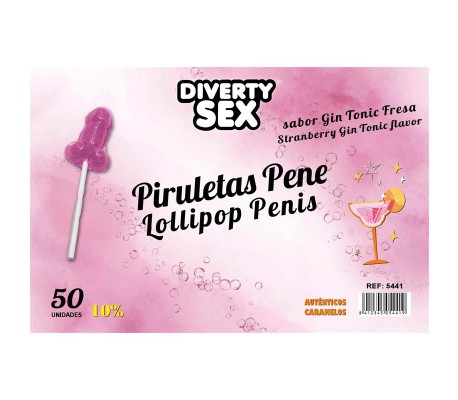 50 Piruletas Forma de Pene Gin Tonic 10% Alcohol