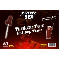 50 Piruletas Forma Pene Sabor Ron Cola 10% Alcohol