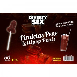 50 Piruletas Forma Pene Sabor Ron Cola 10% Alcohol