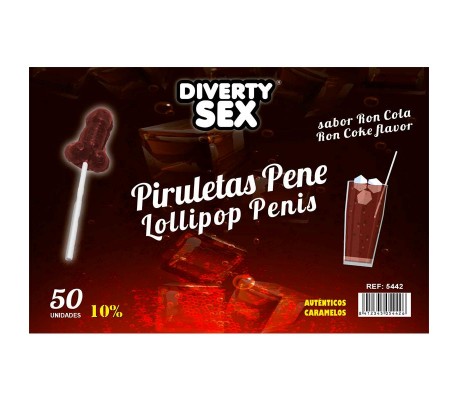 50 Piruletas Forma Pene Sabor Ron Cola 10% Alcohol