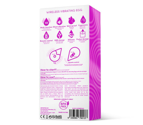 Huevo Vibrador Control Remoto USB Silicona Purpura