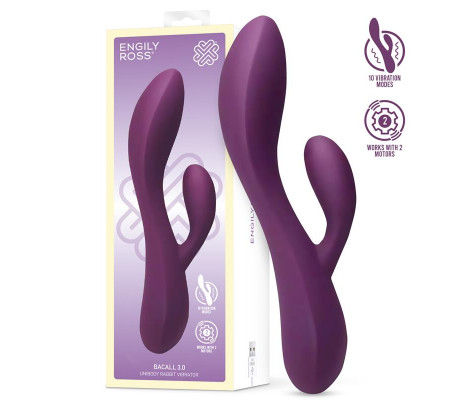 Bacall 3.0 Vibrador Silicona Liquida Inyectada Doble Motor USB Púrpura