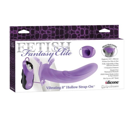 Arnés con Dildo Hueco con Vibración 20 cm Púrpura