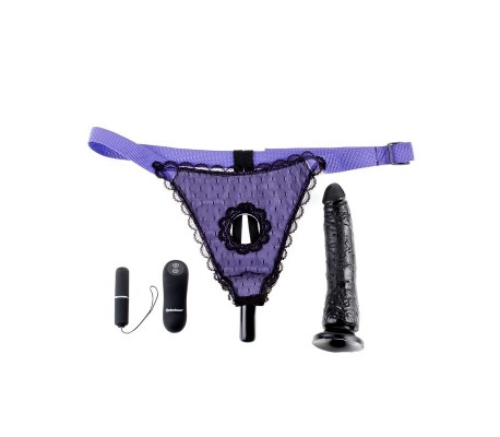 Arnés con Dildo con Vibración y Control Remoto Púrpura