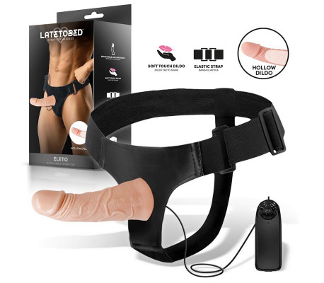 Eleto Arnés con Dildo Hueco Desmontable, Vibración y Control Remoto