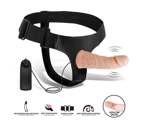 Eleto Arnés con Dildo Hueco Desmontable, Vibración y Control Remoto