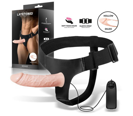 Bemax Arnés con Dildo Hueco Desmontable, Vibración y Control Remoto