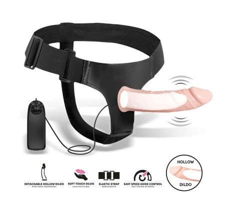 Bemax Arnés con Dildo Hueco Desmontable, Vibración y Control Remoto