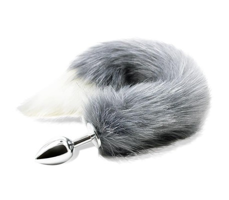 Plug Anal con Cola de Zorro Gris y Blanco