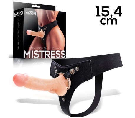Mistress Arnés Elástico con Dildo de Silicona de 15,4 cm Natural
