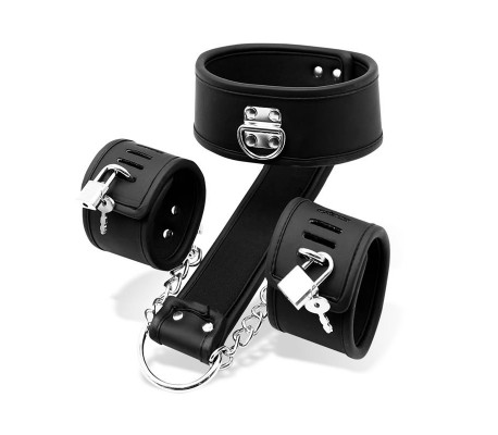 Set de Collar con Esposas y para Muñecas Cuero Vegano
