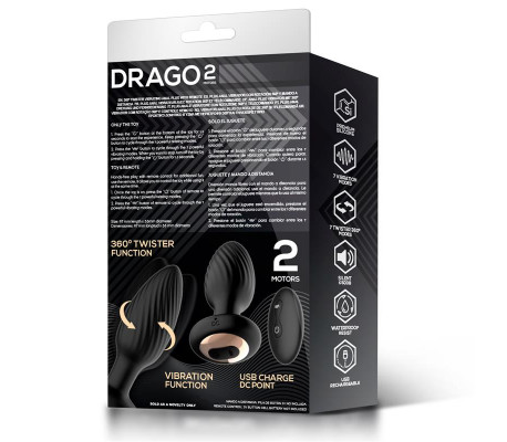 Drago Plug Anal Vibración, Movimiento Twister 360º y Control Remoto
