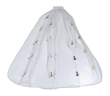 Velo de Novia con Detalles de Penes Dorado