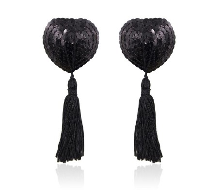 Pezoneras Autoadhesivas Forma de Corazón con Lentejuelas Negras