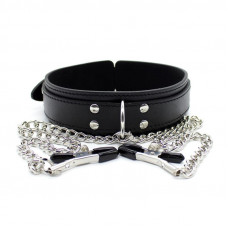 Collar con Pezoneras y Cadena de Metal Negro