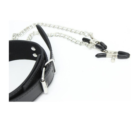 Collar con Pezoneras y Cadena de Metal Negro